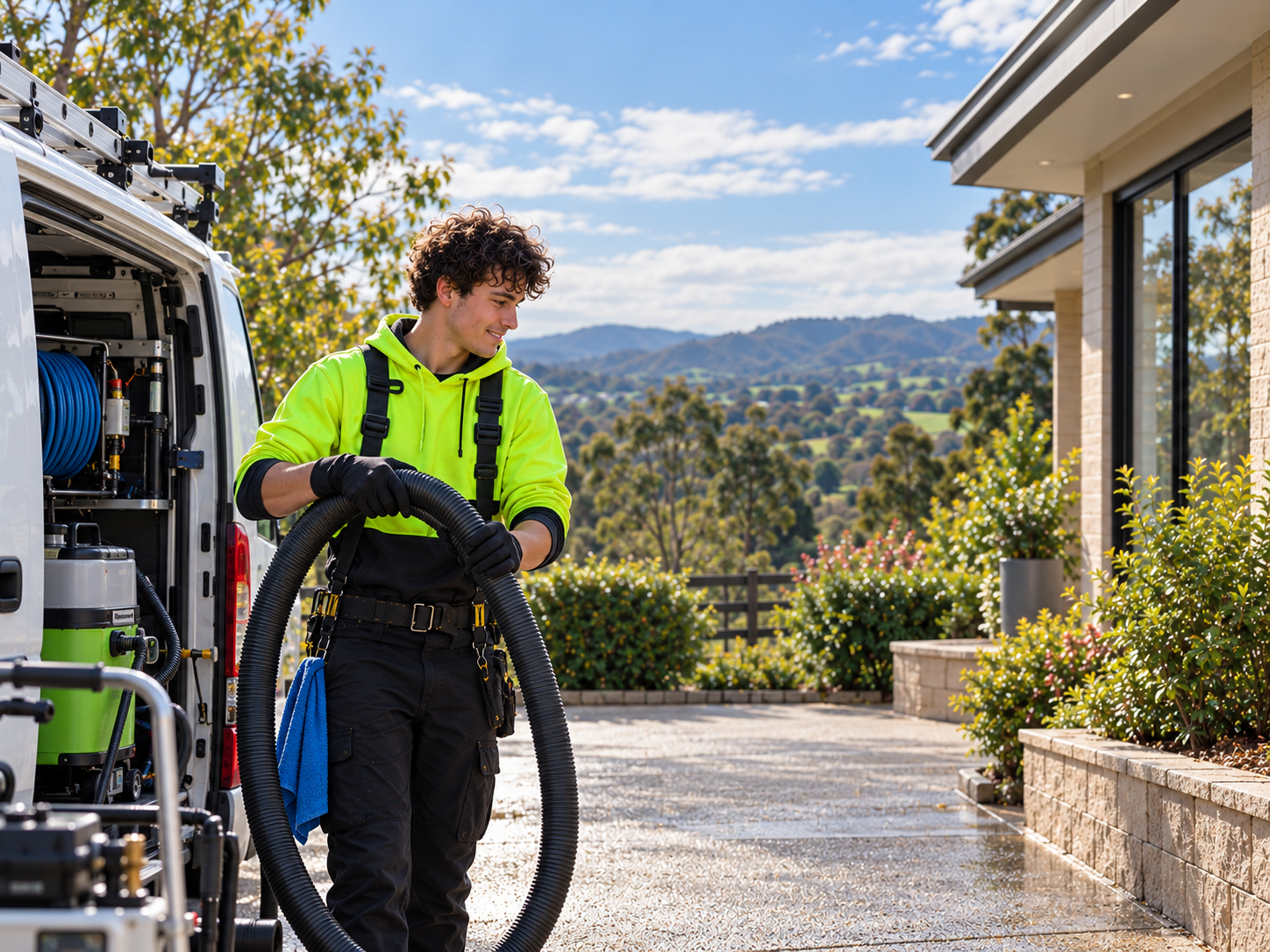Phelan Clean preparing equipment at an Adelaide Hills property